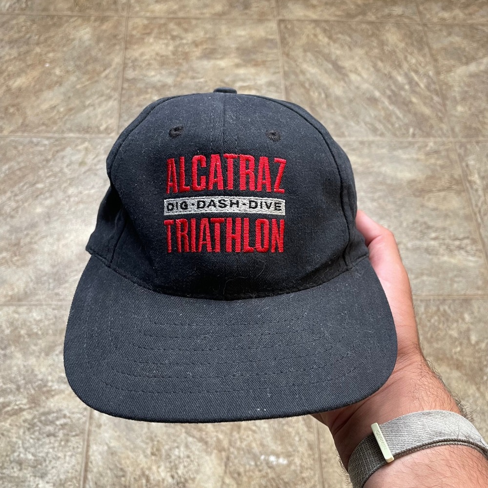 Crazy Shirts Alcatraz Triathlon Dig Dash Dive Hat San Francisco Black NWT USA